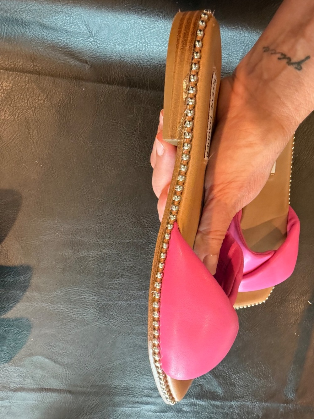 Steve Madden Rayne Pink Flat Sandals 8 M Silver Beading - Picture 8 of 10